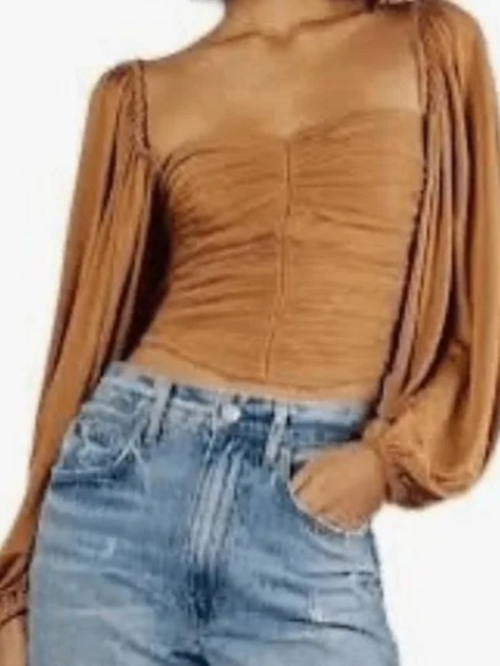 Ruched Crop Blouse in Mustard Brown